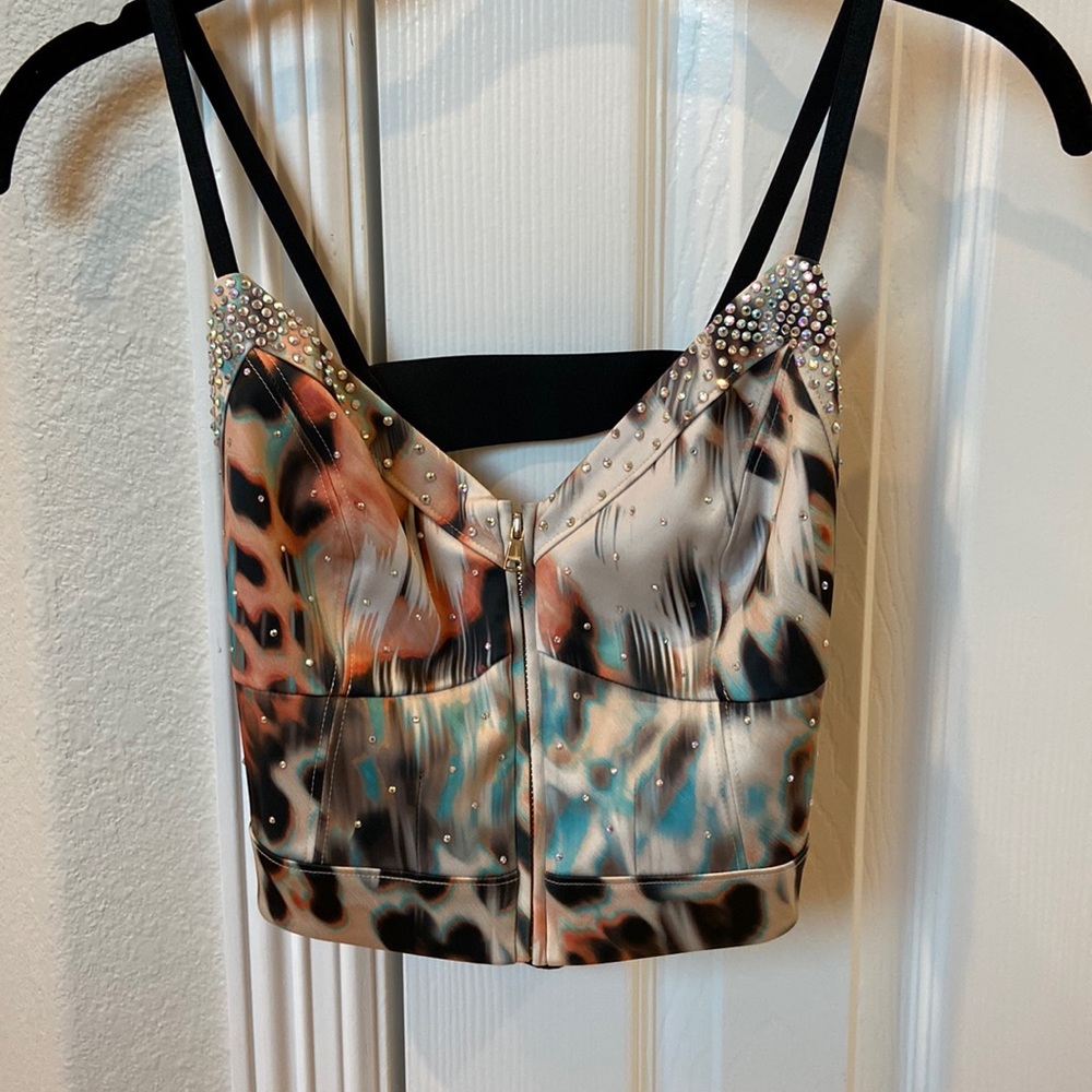 Strapped back crop top with iridescent stones